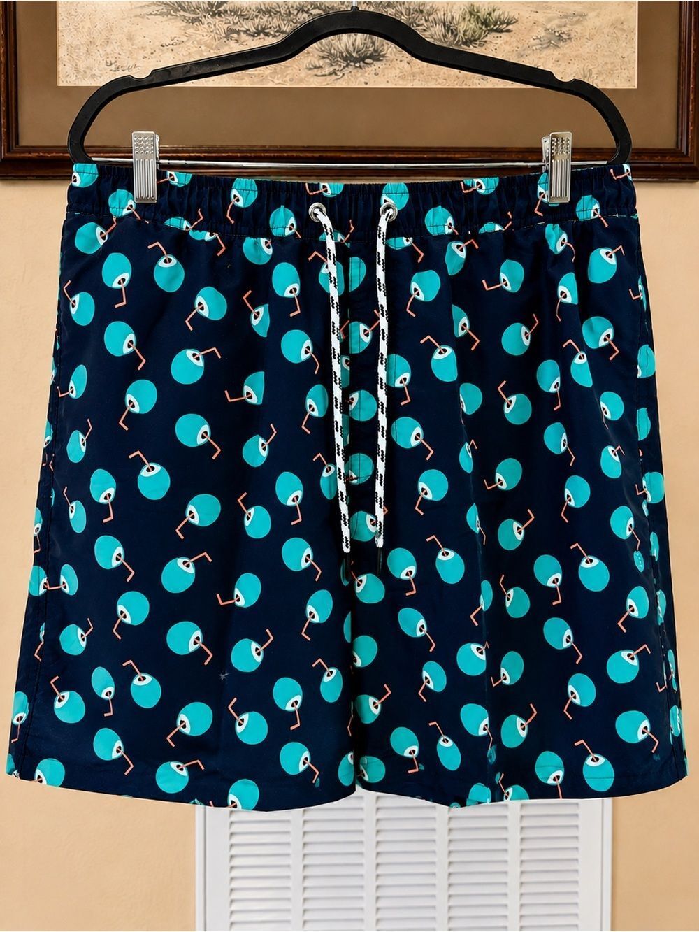 Snapper Rock Coco Loco Men’s Navy Martini Print Trunks Board Shorts XL UPF 50+